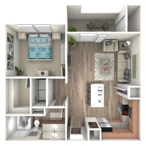 Floor plan for 1 bed, 1 bath, 789 sqft
